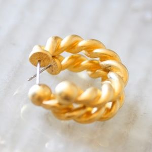 Small Vintage Hoop Earrings Gold Twist